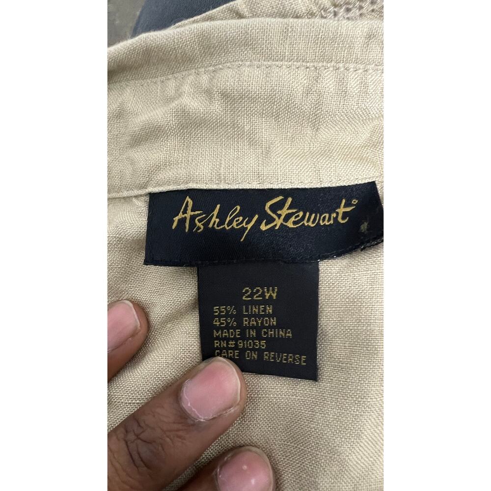 🌾 Ashley Stewart 22W Beige Linen Blend Button Up Shirt – Plus Size Top - Picture 5 of 5